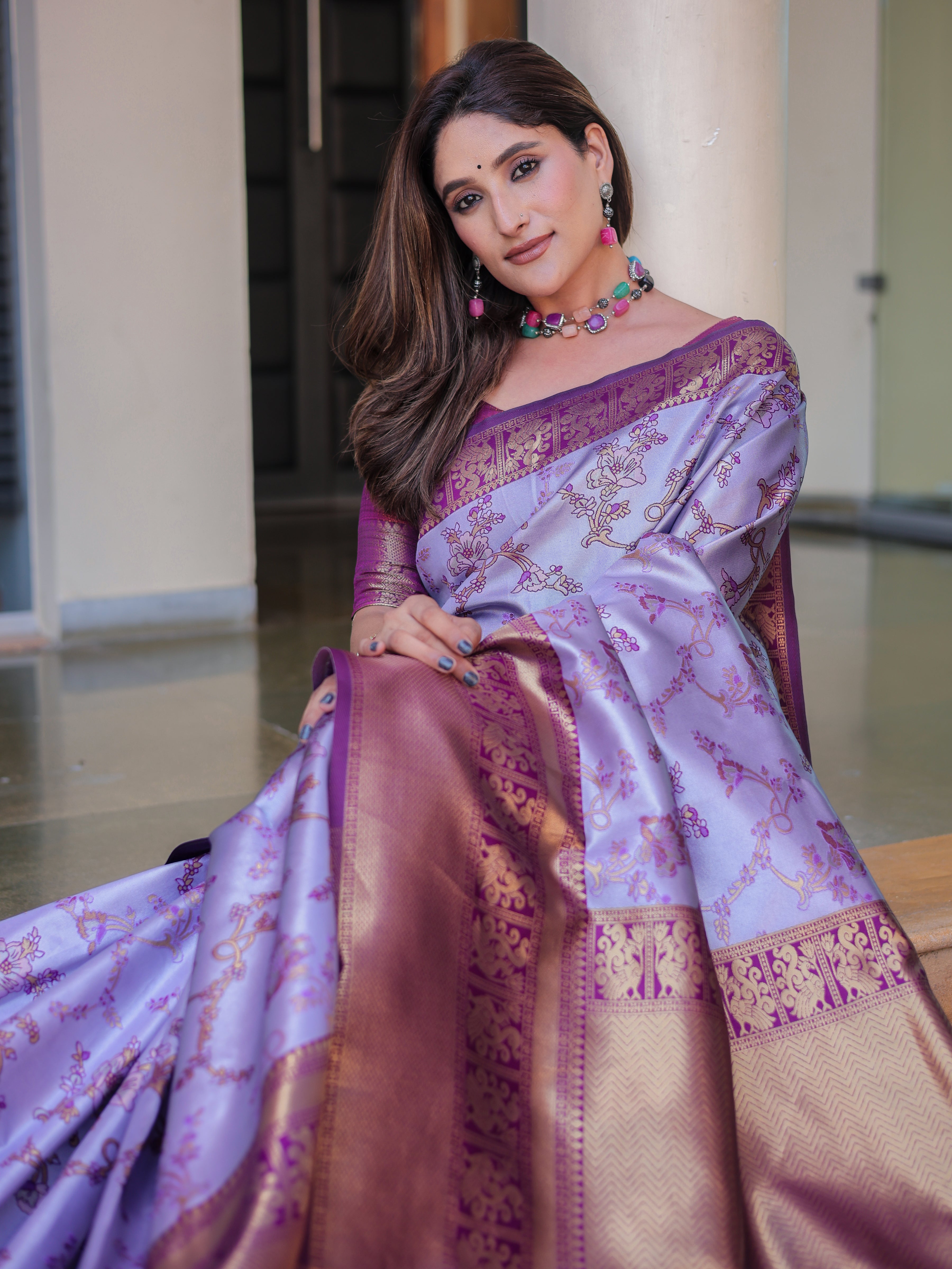 Wisteria Purple Dharmavaram Silk Rich Pallu Pure Zari Saree