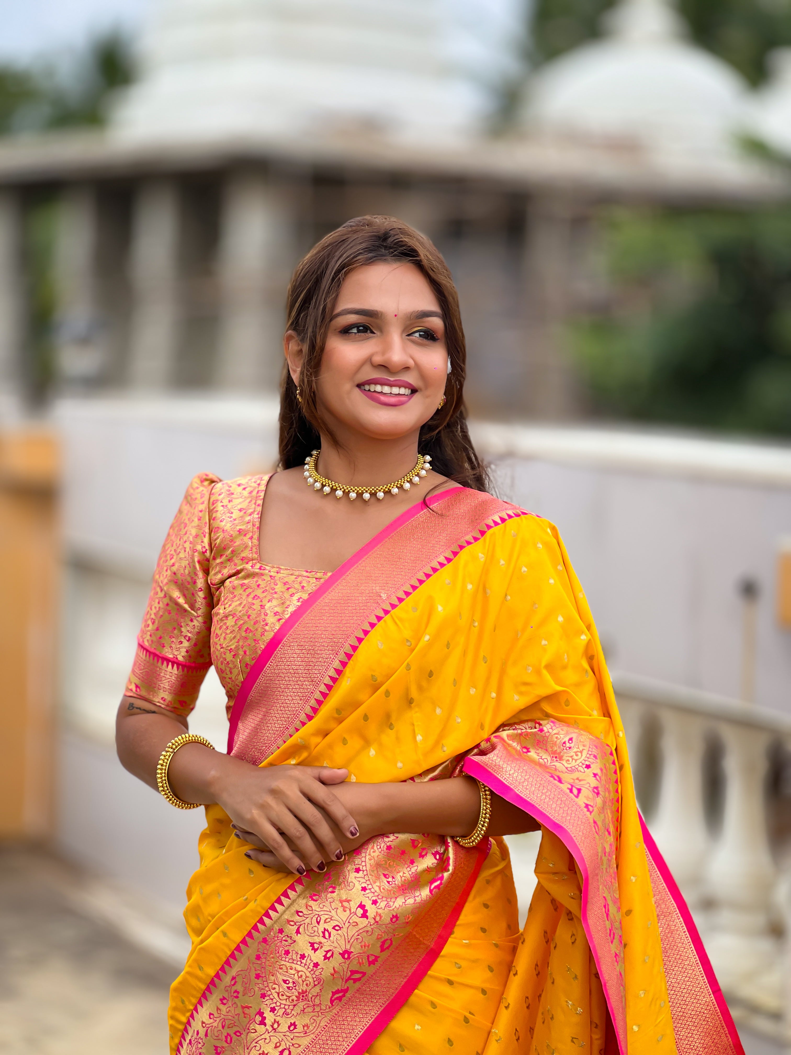 Yellow Woven Design Zari Banarasi Silk Saree