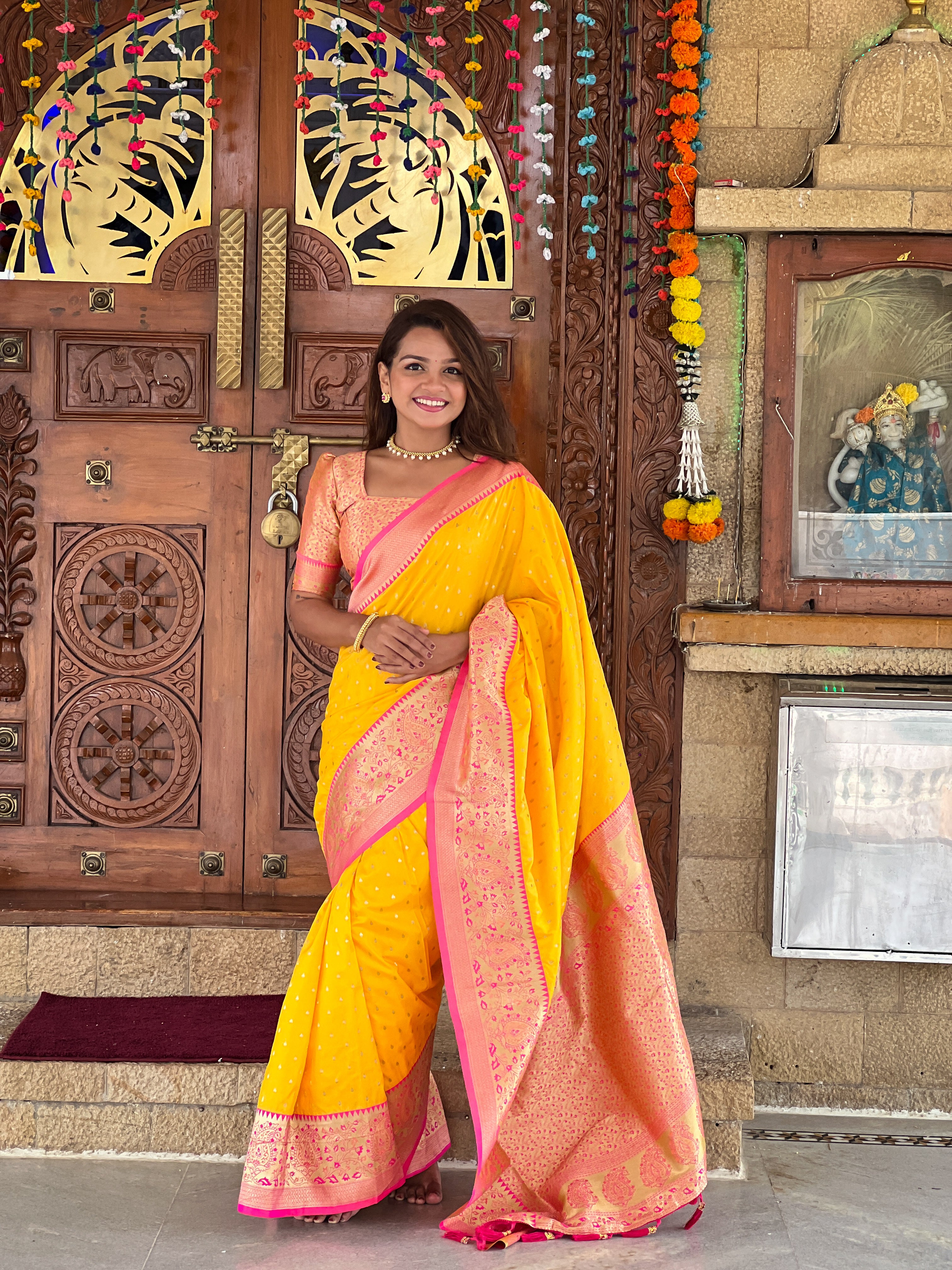 Yellow Woven Design Zari Banarasi Silk Saree