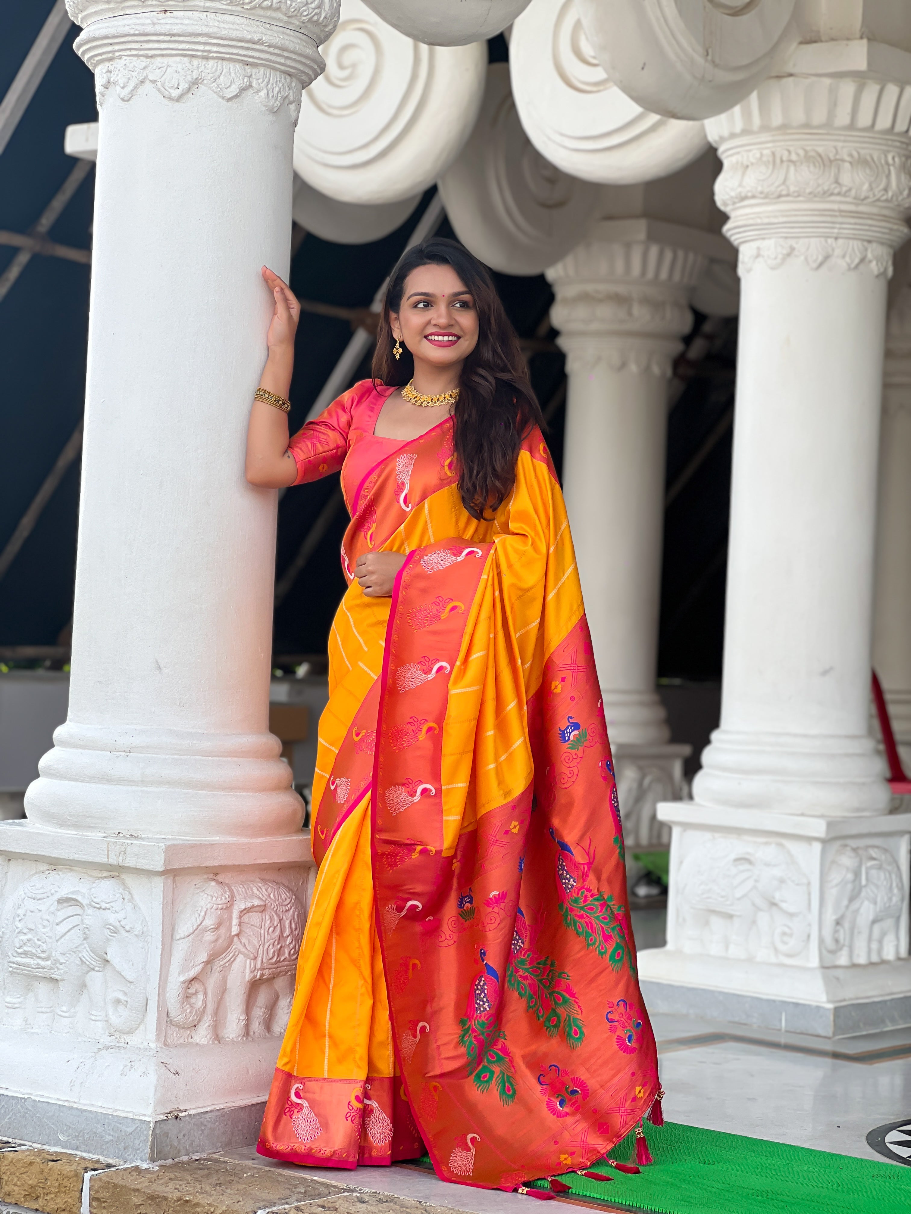 Yellow Zari Embroidered Paithani Silk Saree