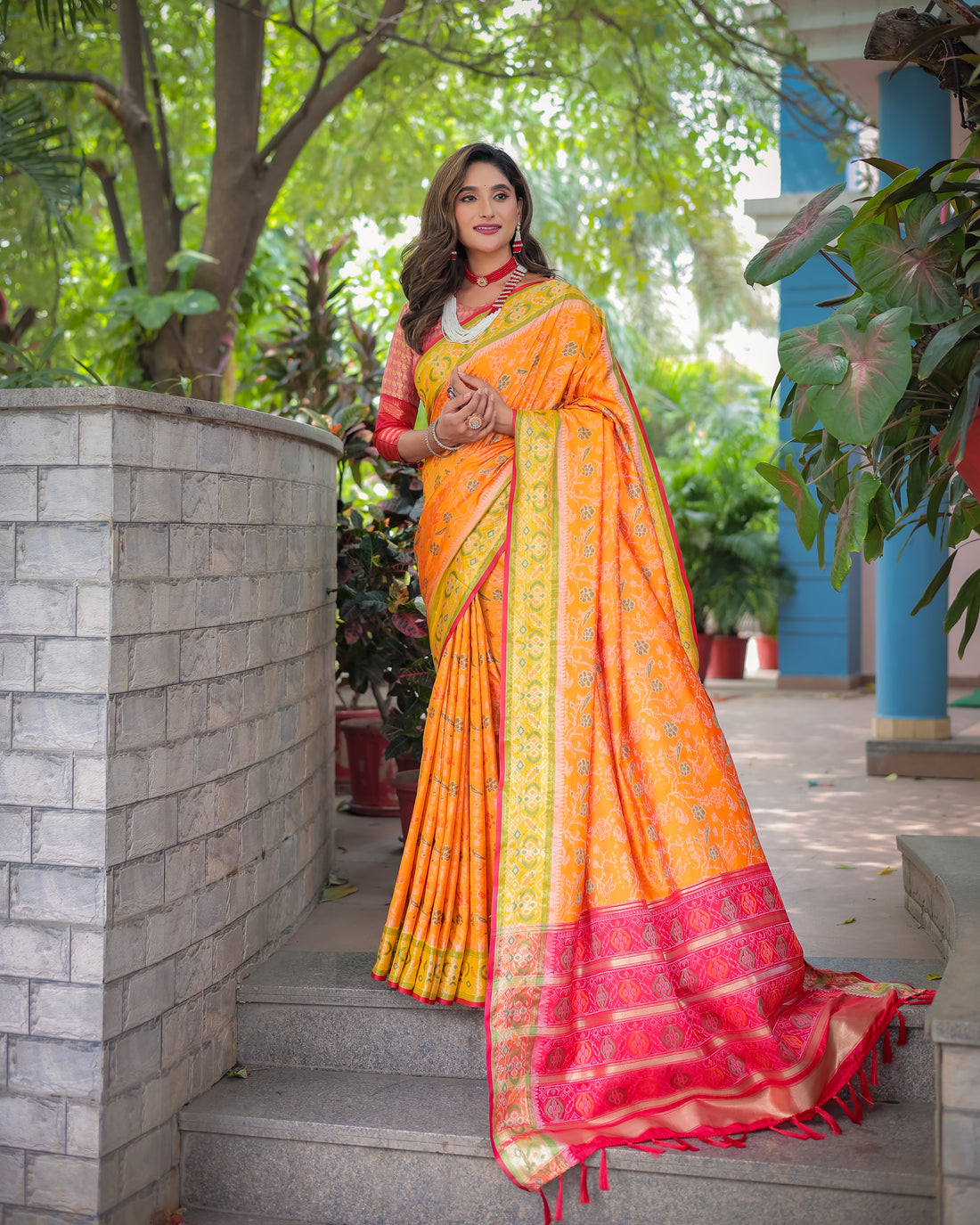 Yellow Banarasi Patola Soft Silk Saree