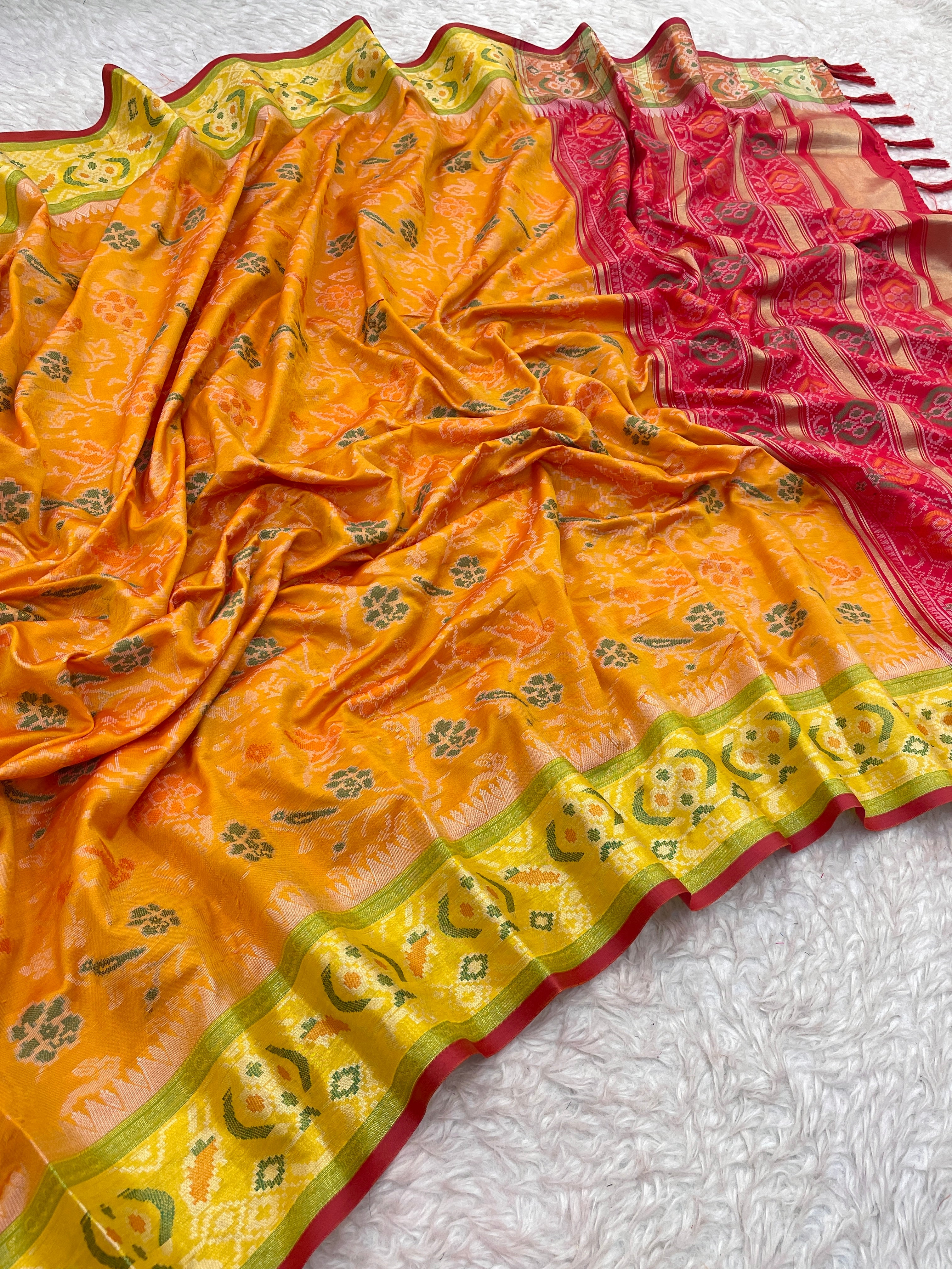 Yellow Banarasi Patola Soft Silk Saree