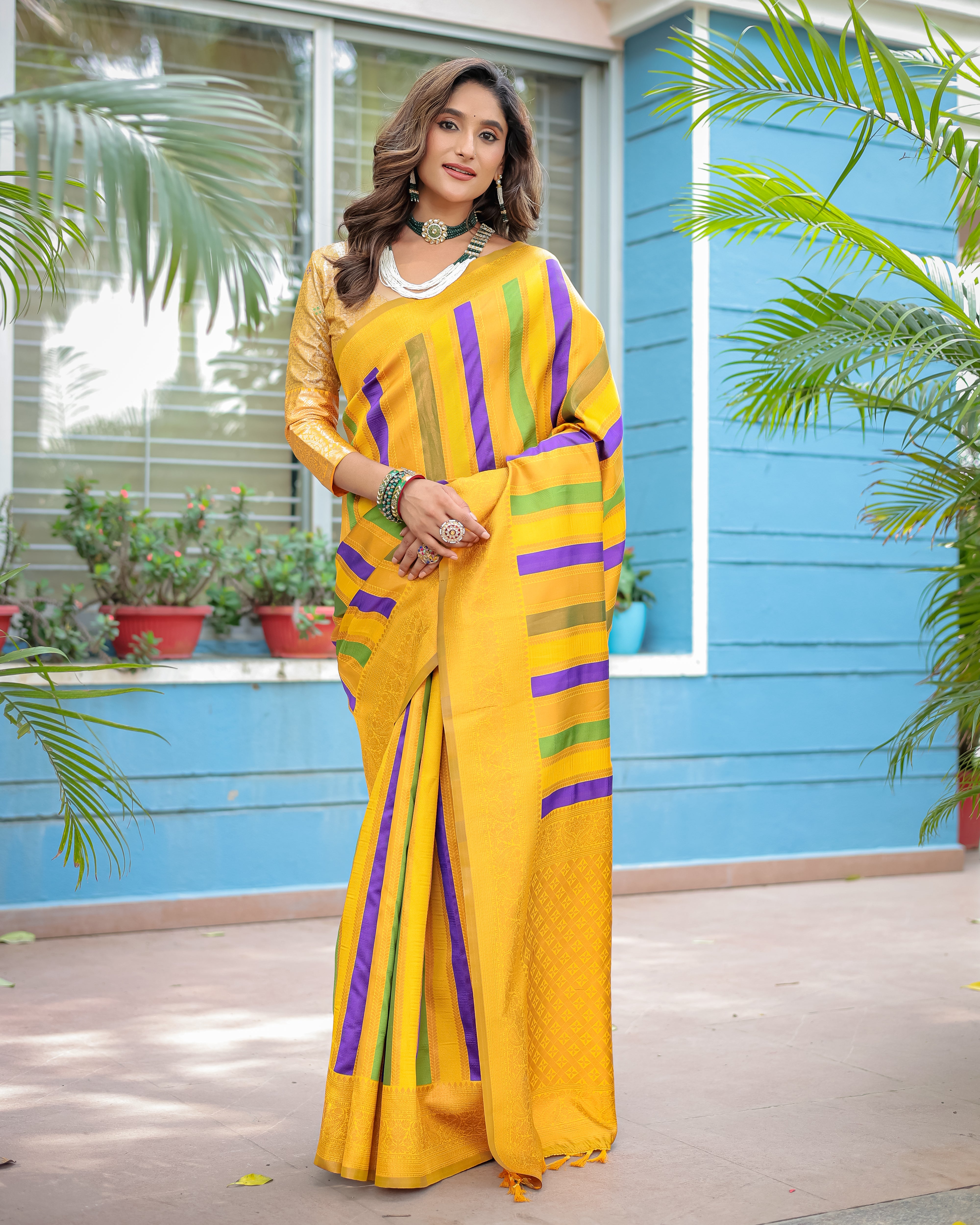 Yellow Pure Soft Semi Kanjivaram Pattu Silk Saree