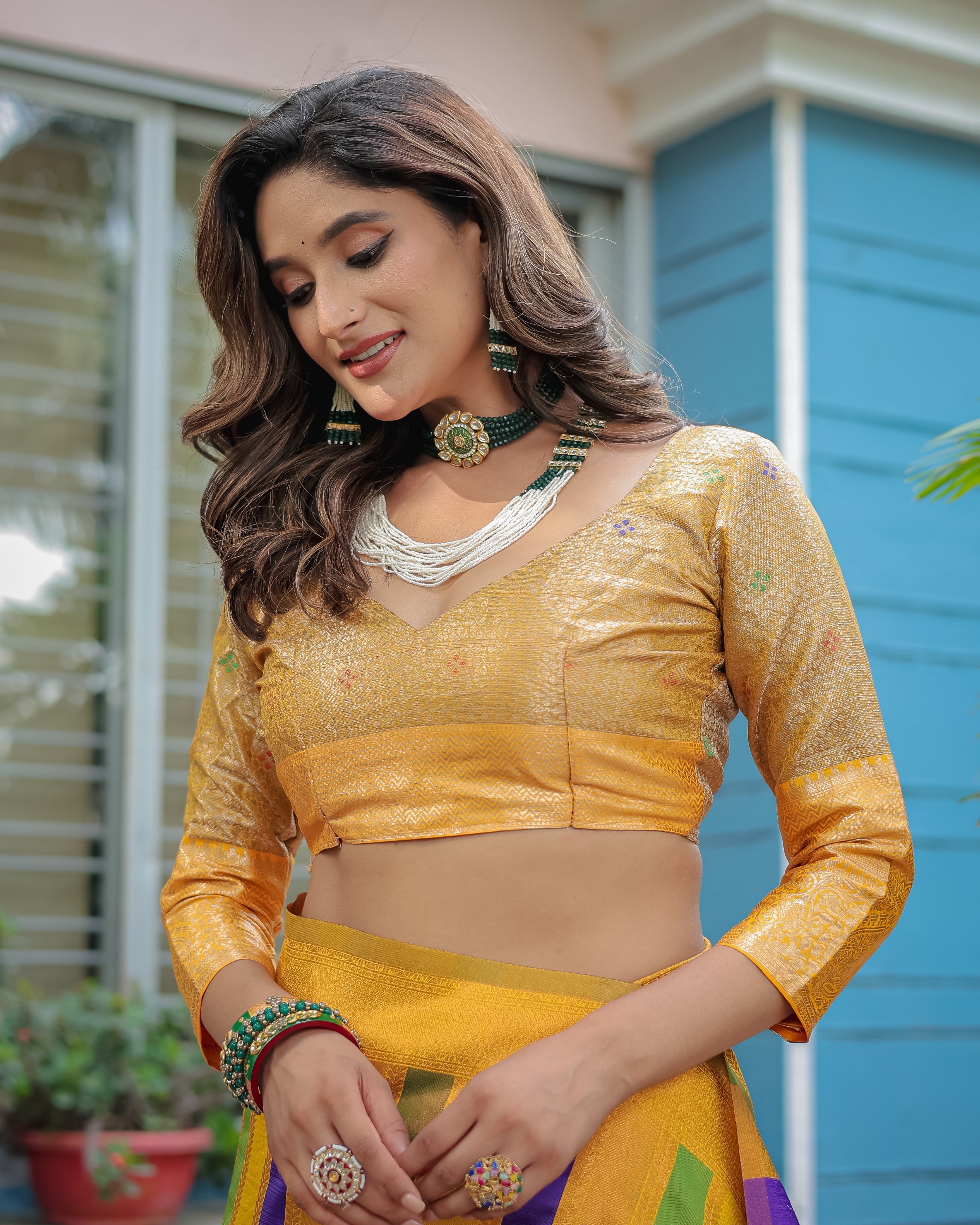 Yellow Pure Soft Semi Kanjivaram Pattu Silk Saree