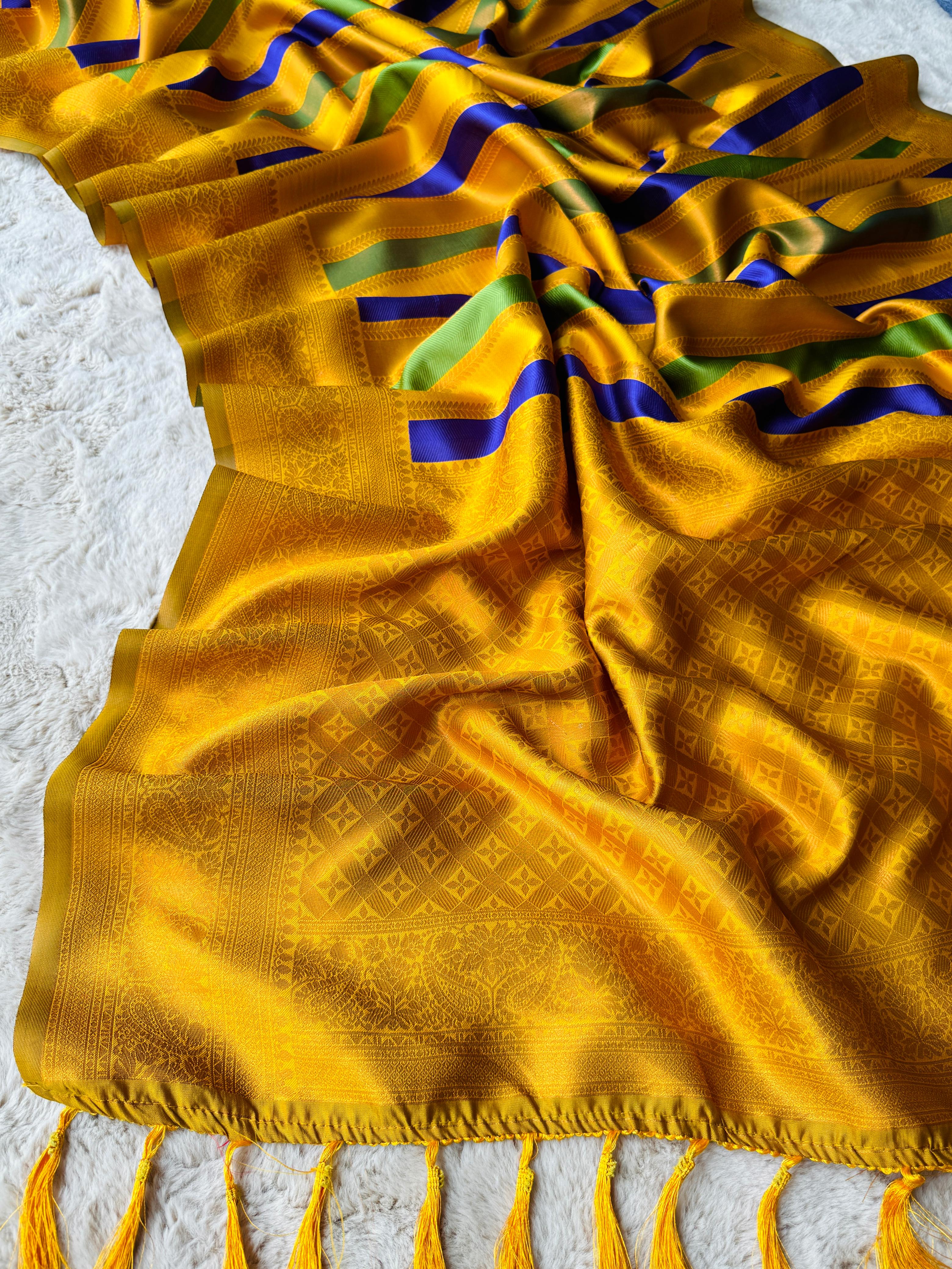 Yellow Pure Soft Semi Kanjivaram Pattu Silk Saree