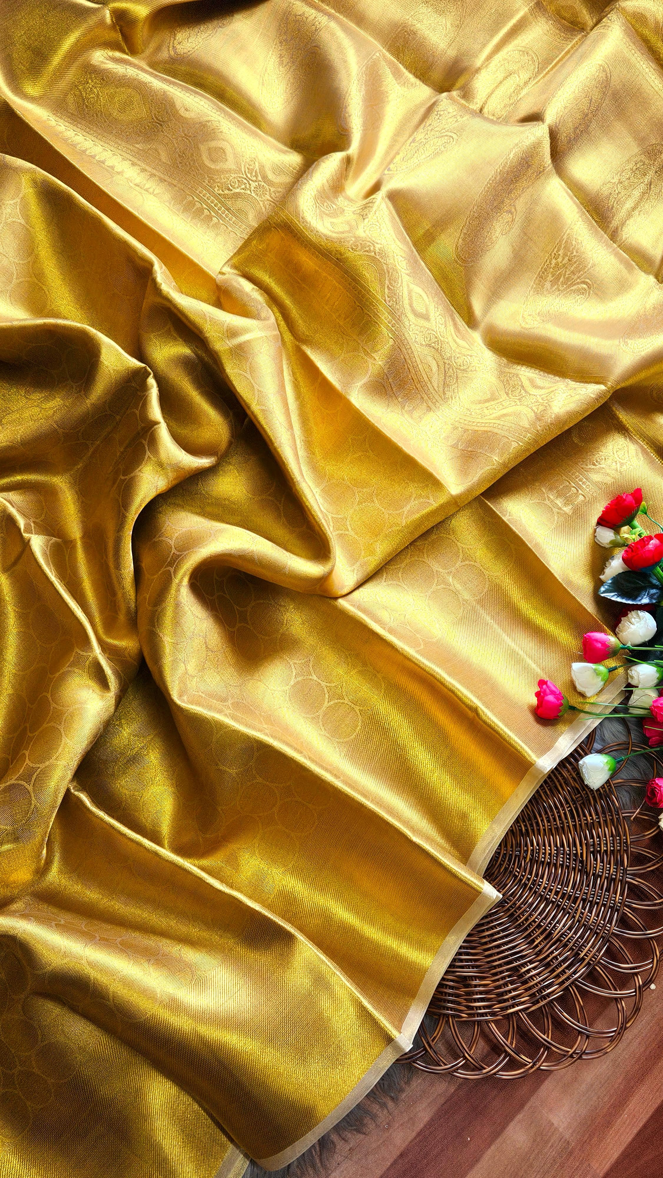 banarsi handloom golden tissue zari silk saree