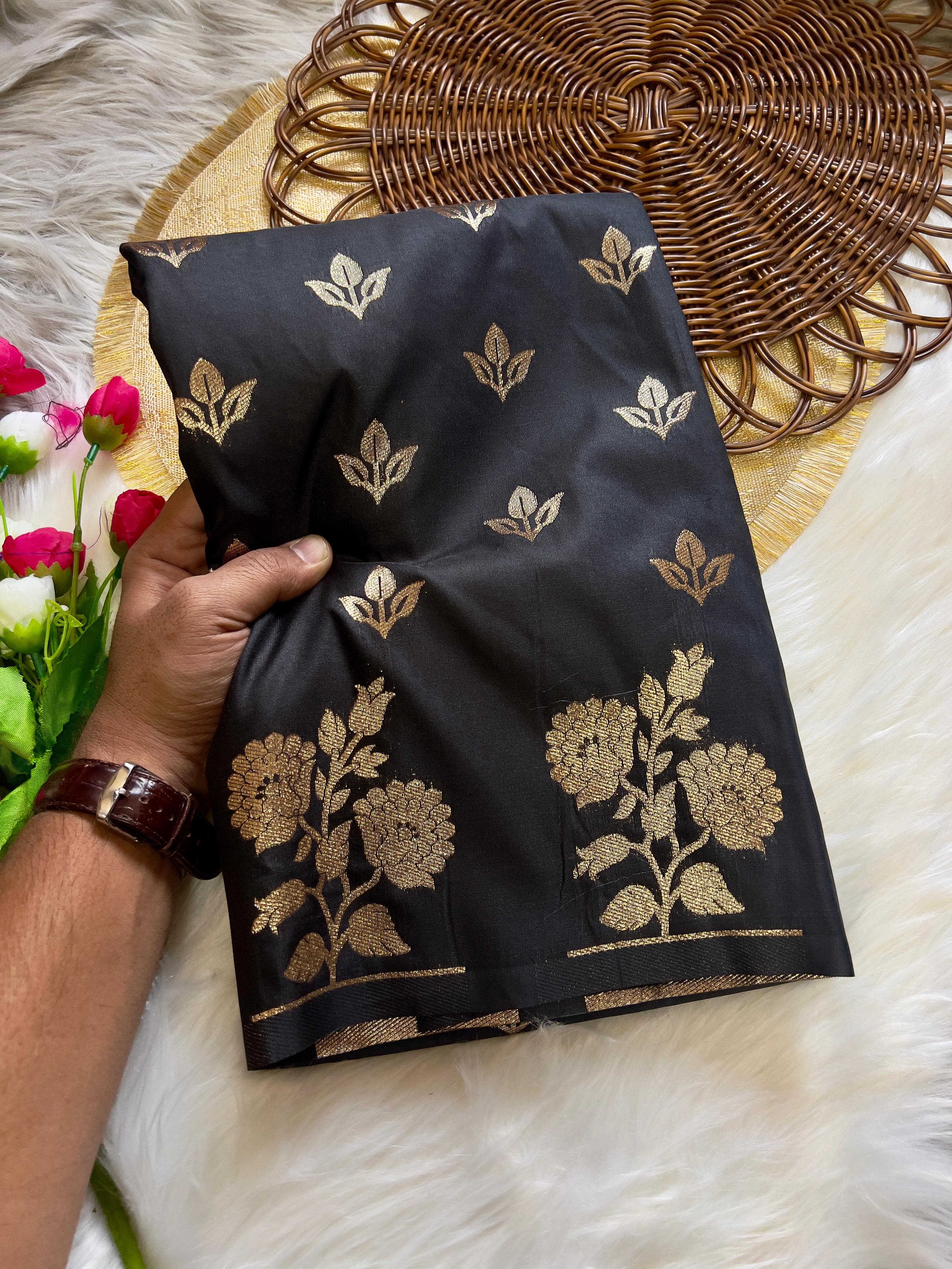 Black Soft Banarsi Katan Silk Saree