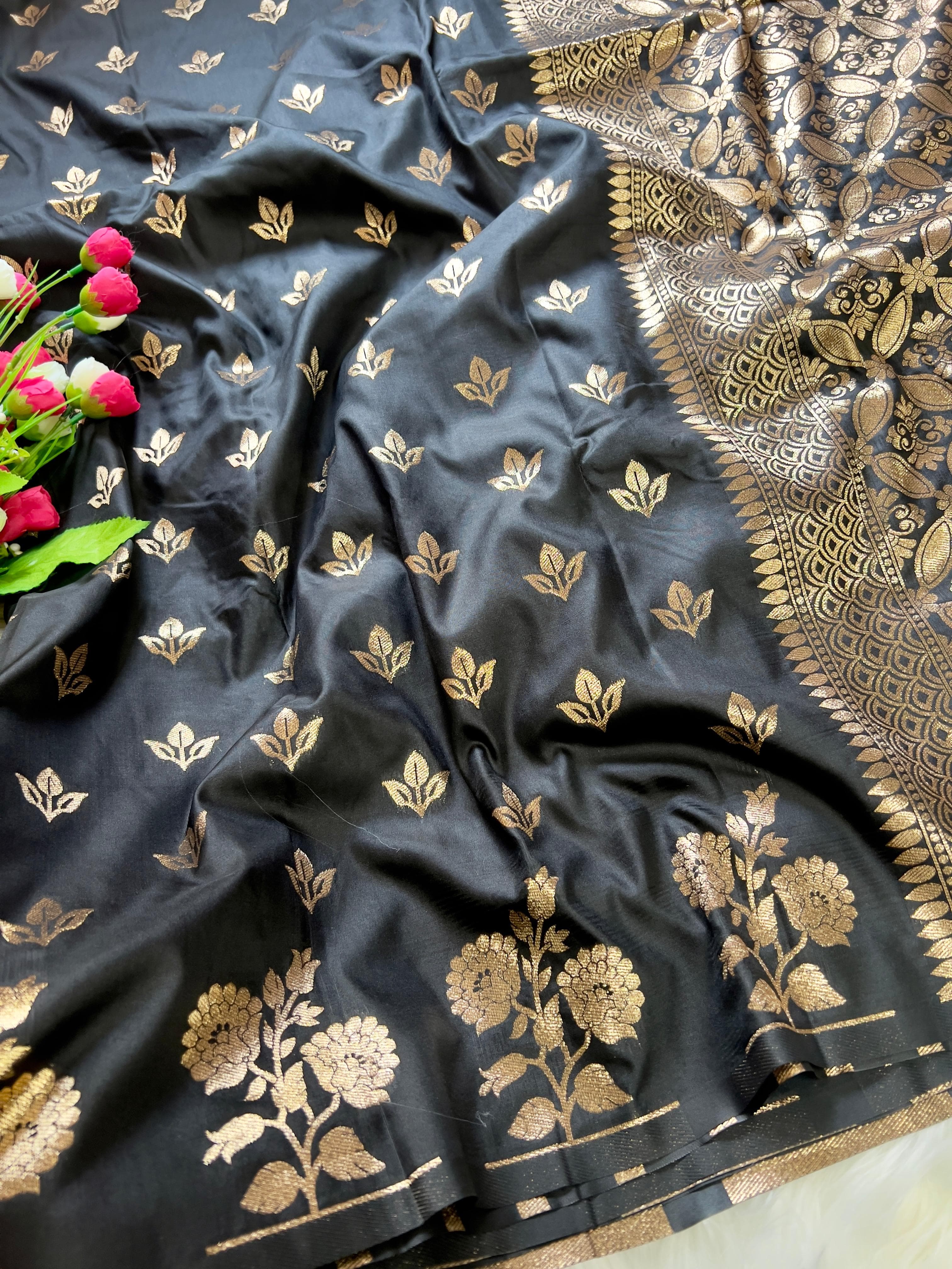 Black Soft Banarsi Katan Silk Saree