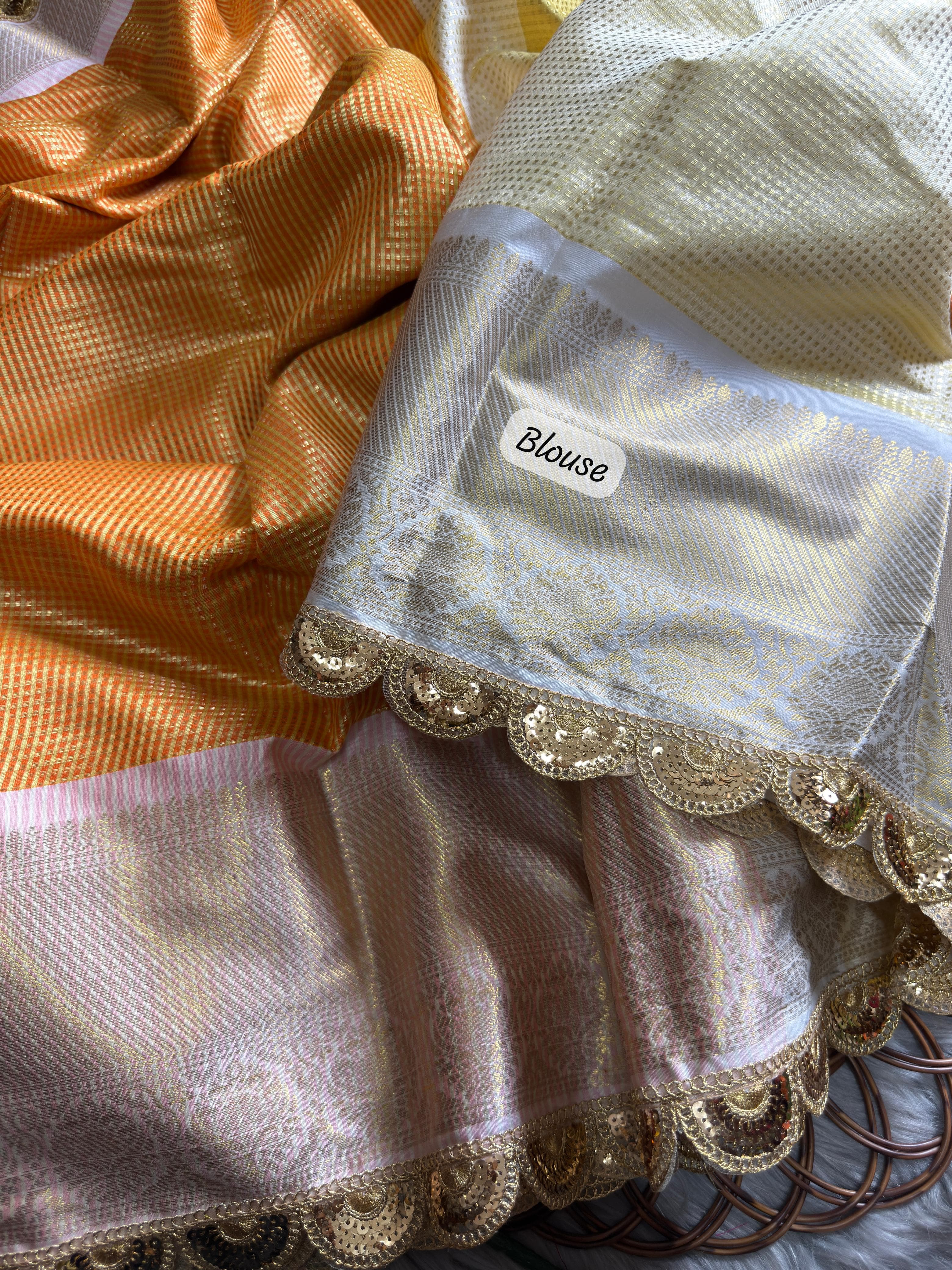 Brownish Orange Soft Banarsi Handloom Soft Tissue Silk Saree