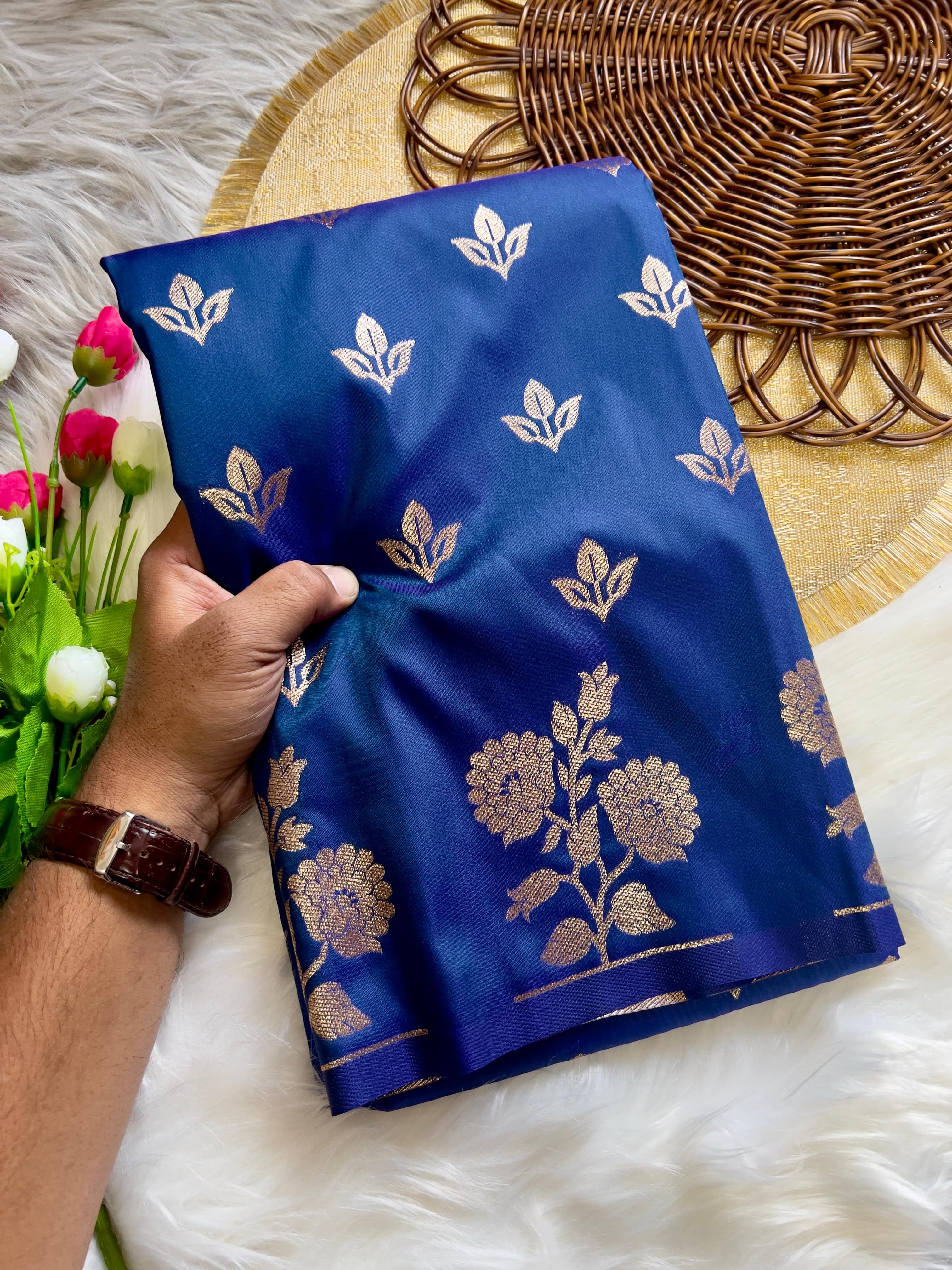 Lapis Blue Soft Banarsi Katan Silk Saree