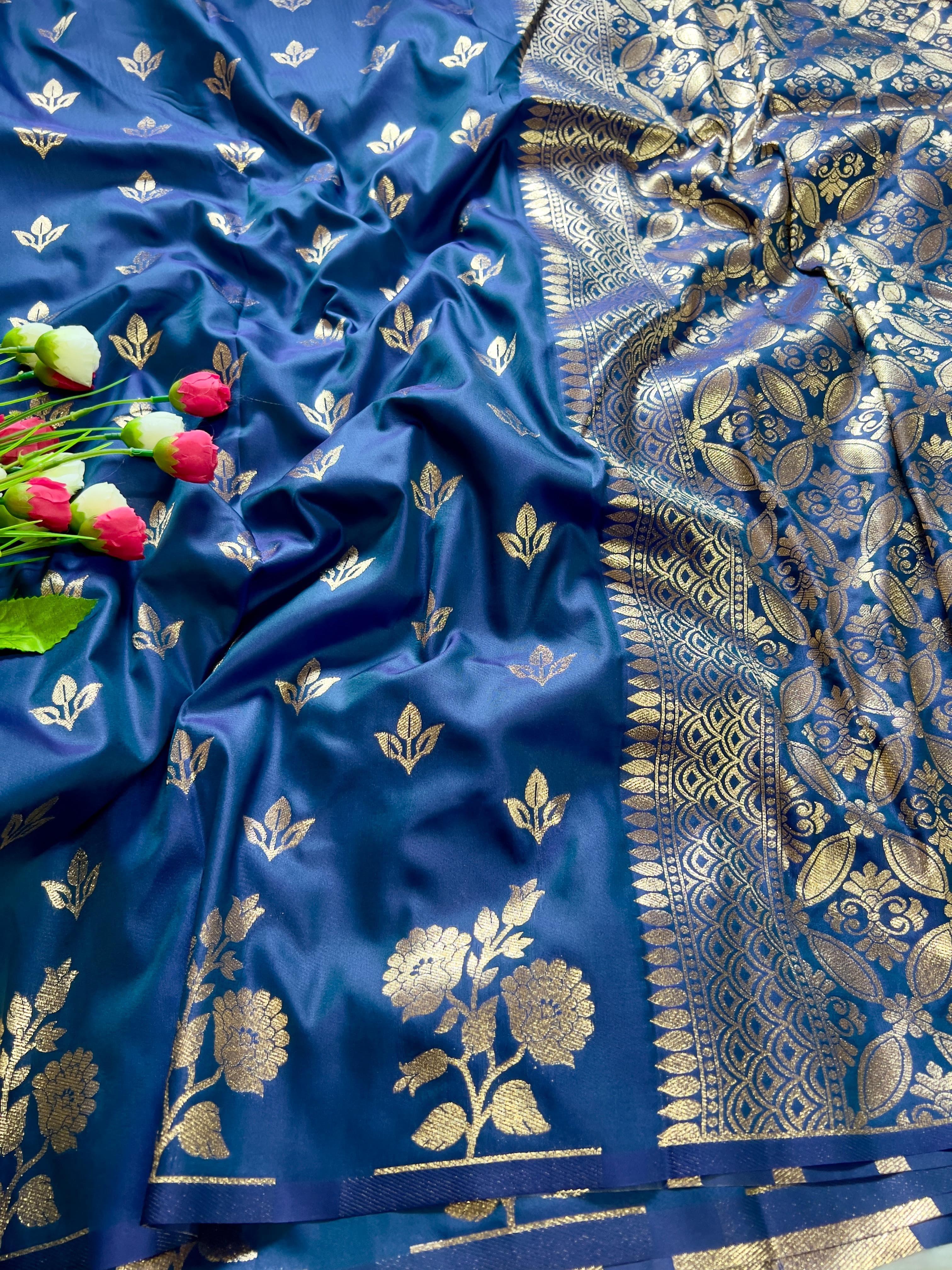 Lapis Blue Soft Banarsi Katan Silk Saree