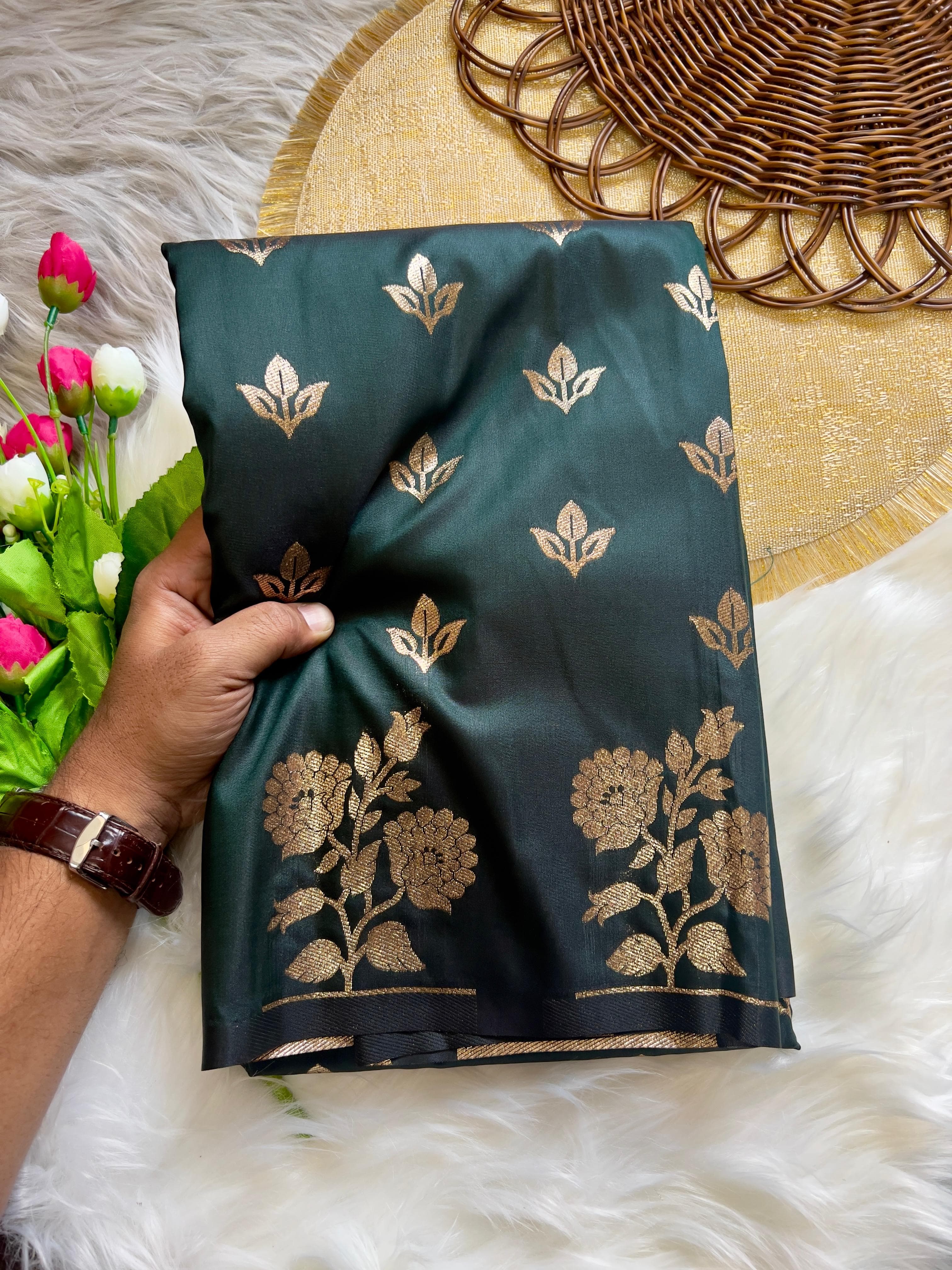 Mineral Green Soft Banarsi Katan Silk Saree