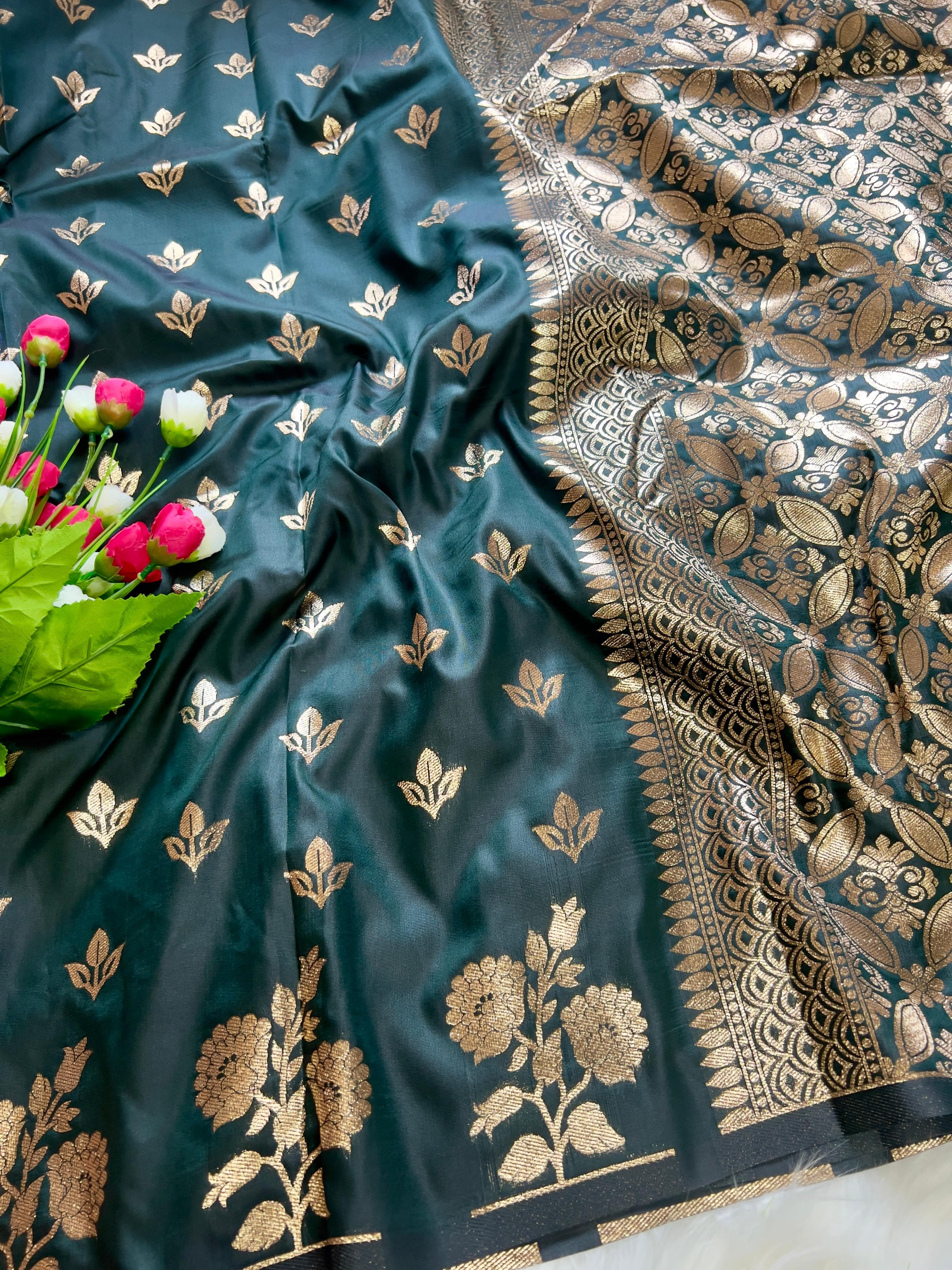 Mineral Green Soft Banarsi Katan Silk Saree