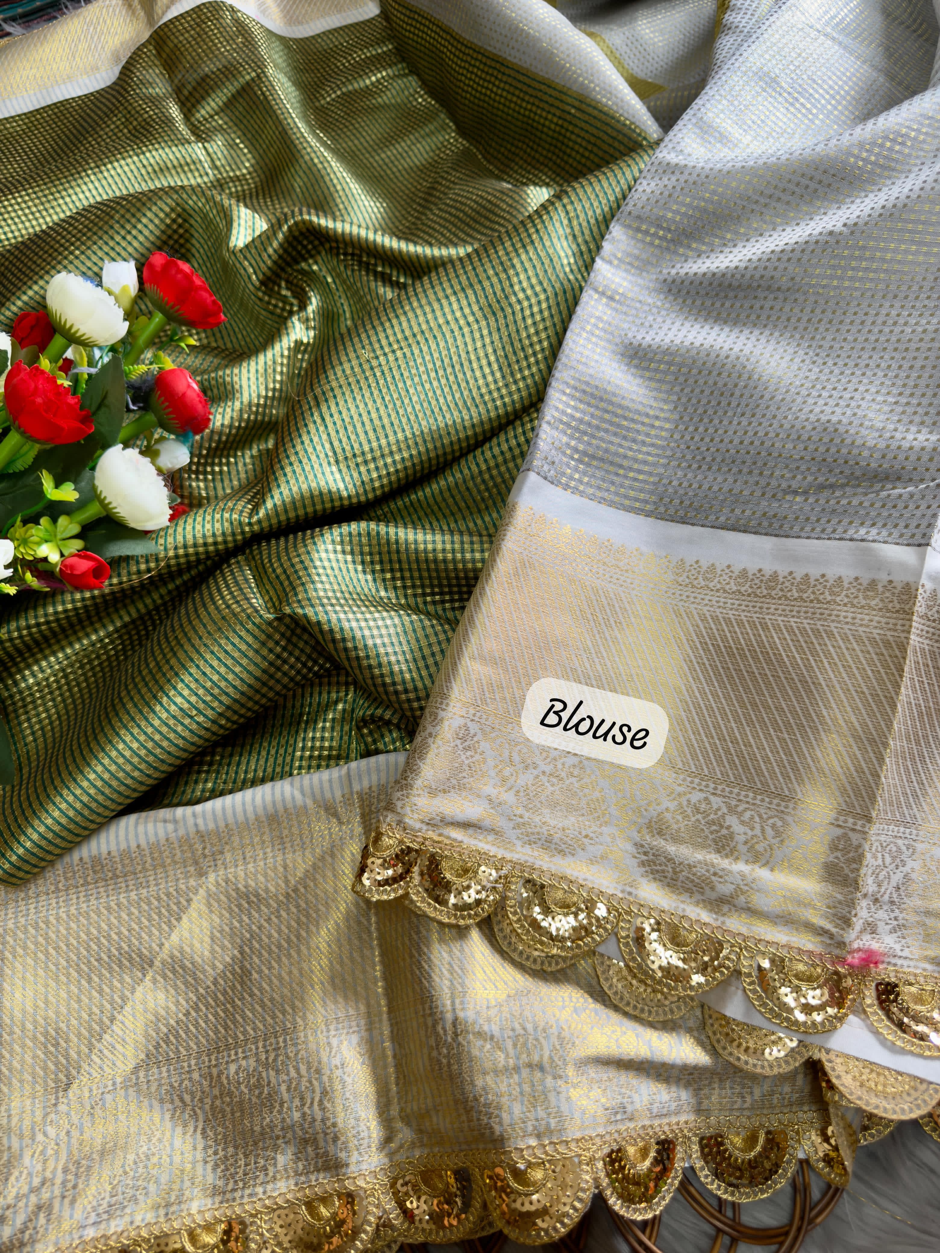 Muddy Green Soft Banarsi Handloom Soft Tissue Silk Saree