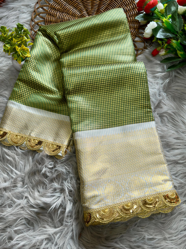 Muddy Green Soft Banarsi Handloom Soft Tissue Silk Saree