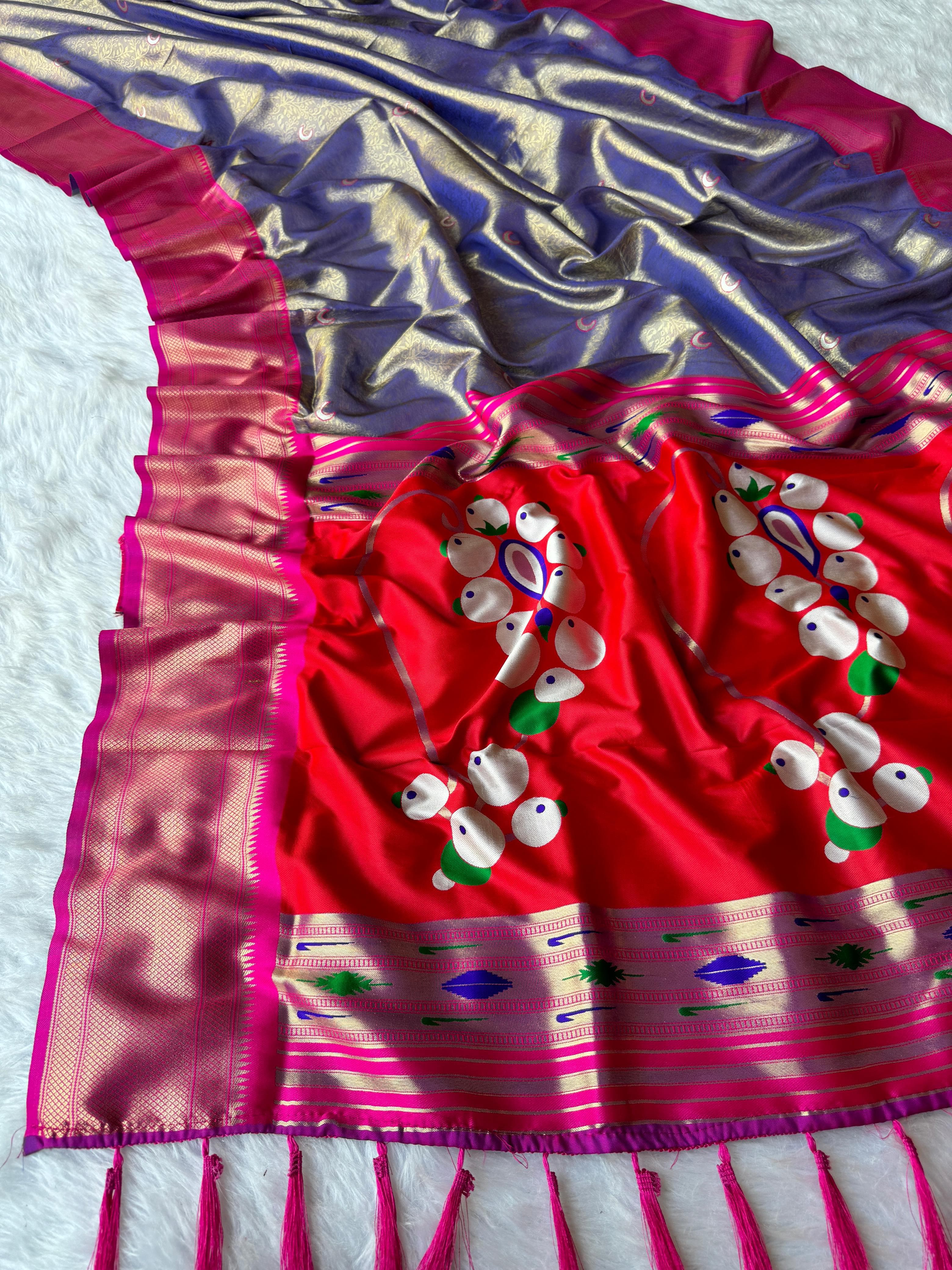 olive grey premium tissue paithani