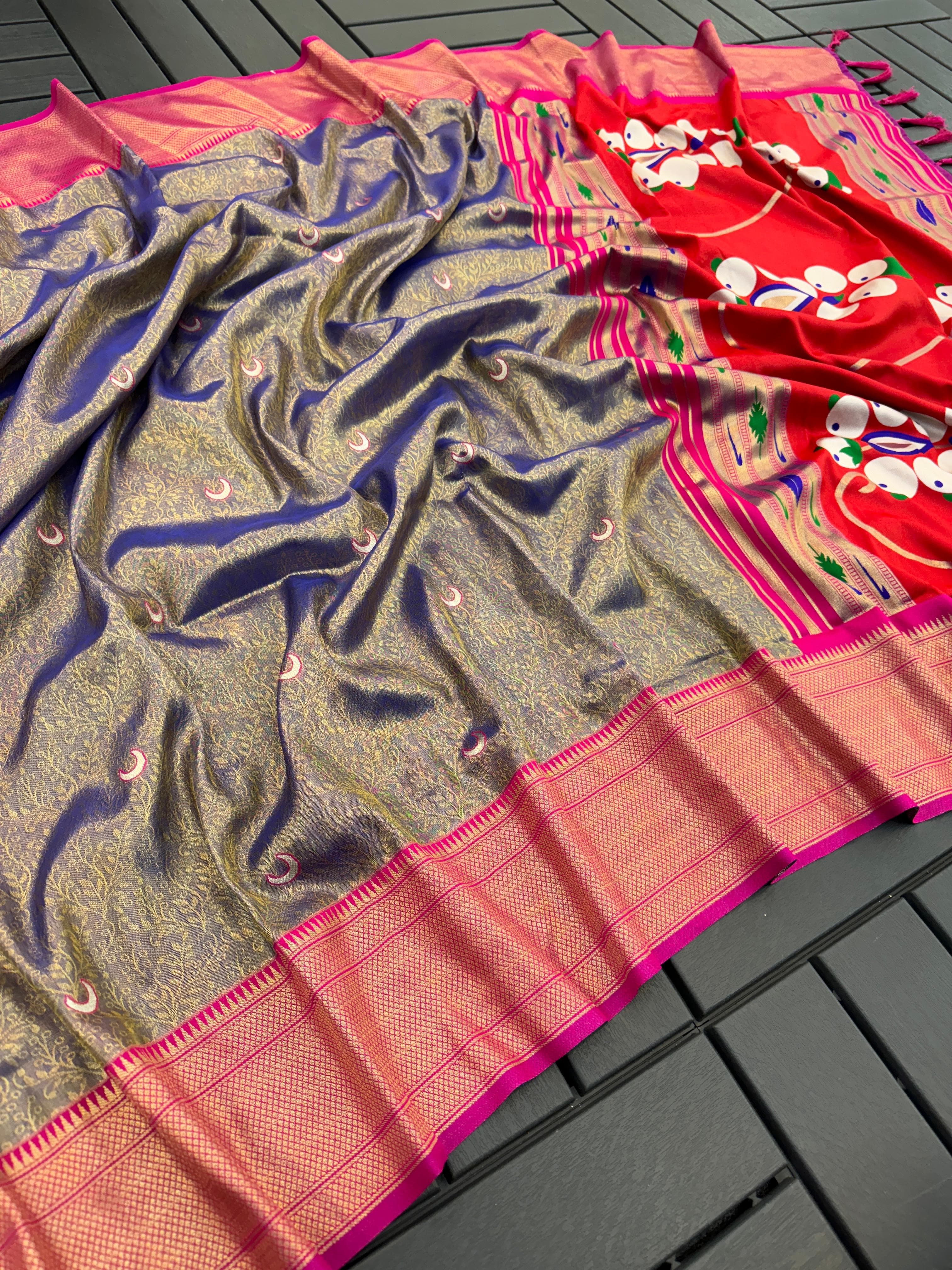 olive grey premium tissue paithani