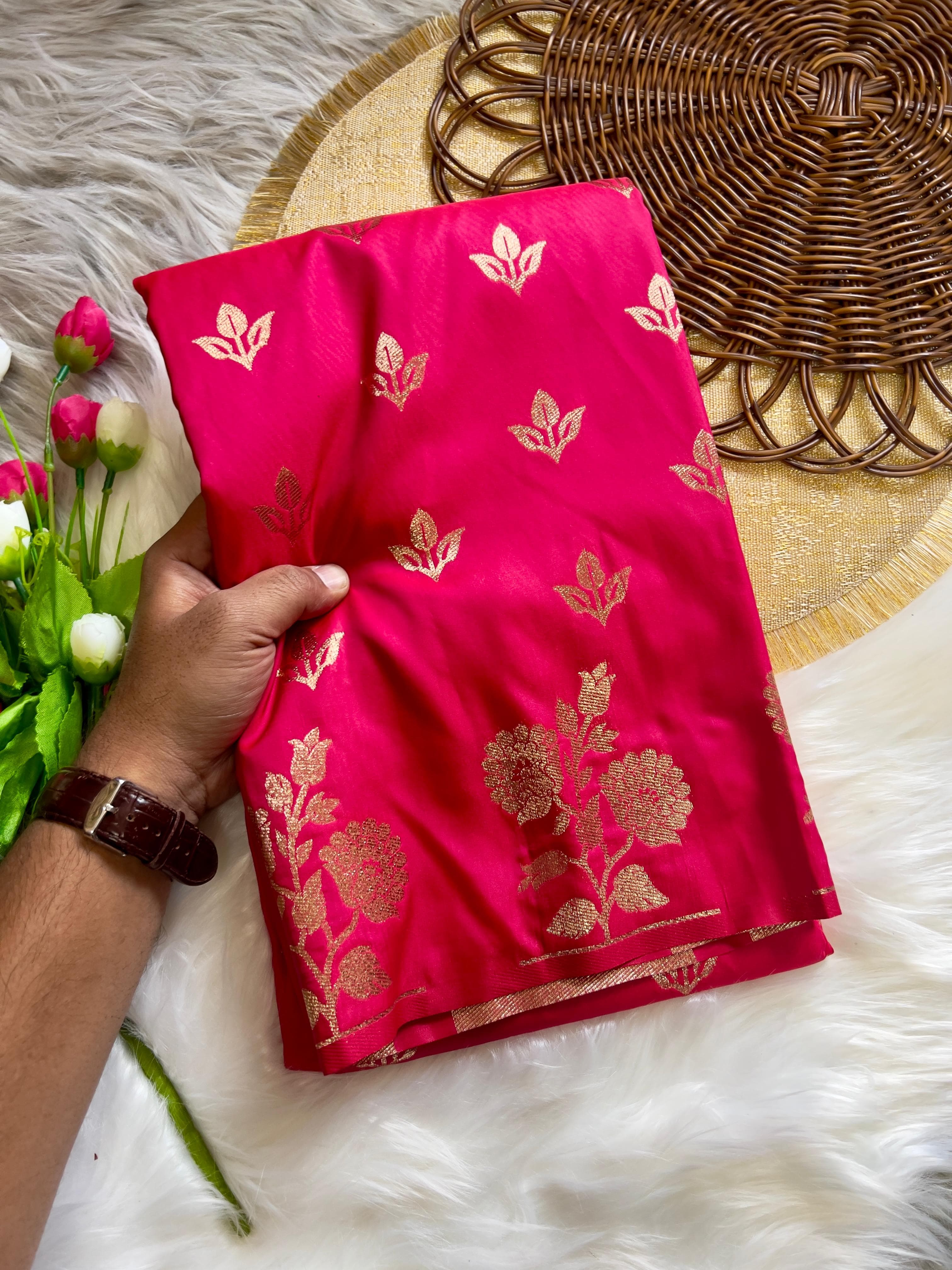 Pinkish Red Soft Banarsi Katan Silk Saree