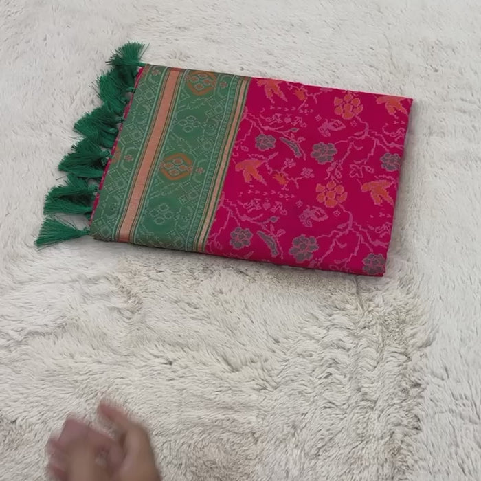 Hot Pink Banarasi Patola Soft Silk Saree
