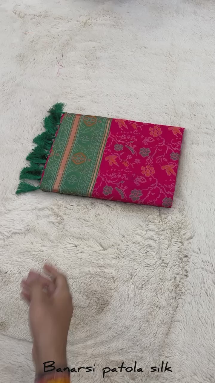 Hot Pink Banarasi Patola Soft Silk Saree