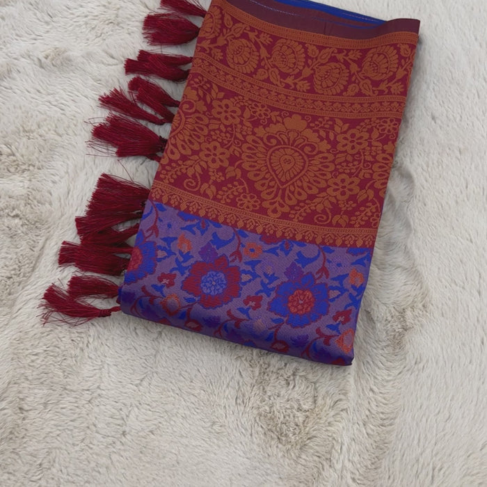 Violet Designer Tassels Banarsi Silk Saree