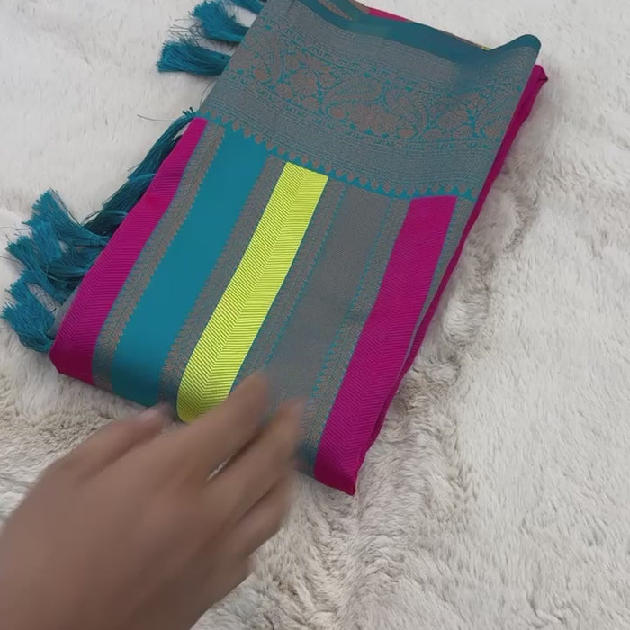 Persian Green Pure Soft Semi Kanjivaram Pattu Silk Saree