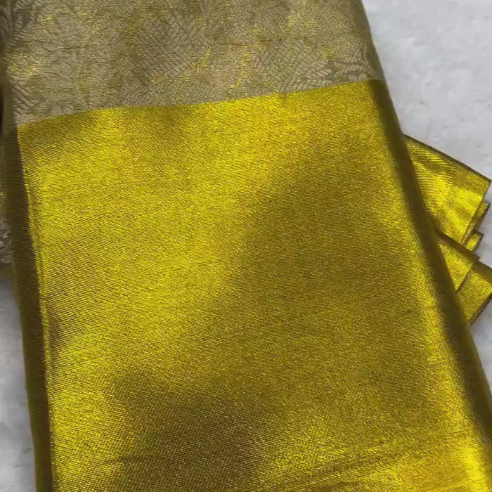 Dark Yellow Beautiful Banarsi Handloom Golden Tissue Zari Silk Saree