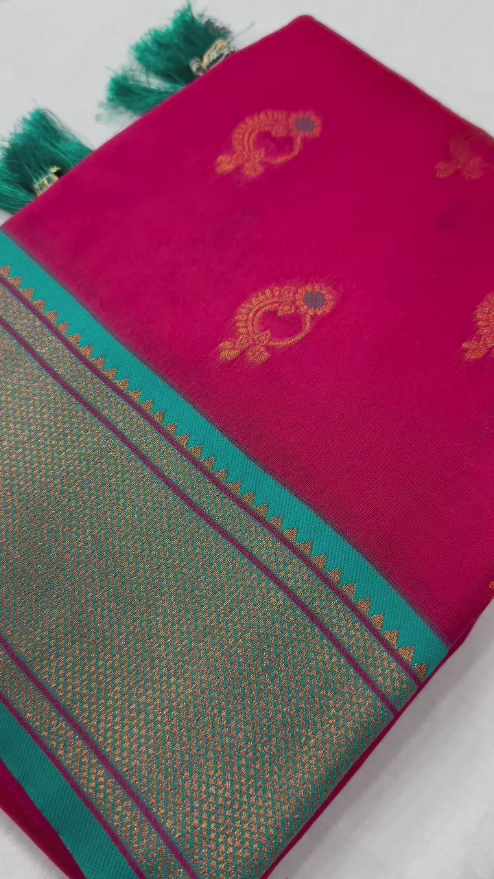 Soft Paithani Silk Saree with Zari Weaving Nath Design