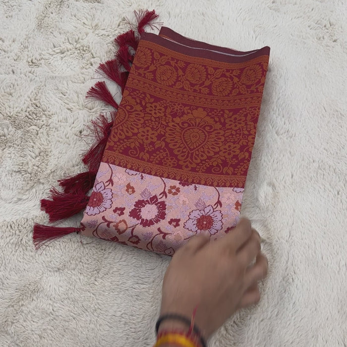 Peach Designer Tassels Banarsi Silk Saree
