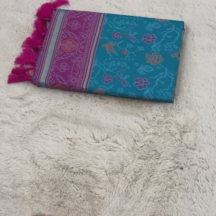 Sky Blue Banarasi Patola Soft Silk Saree