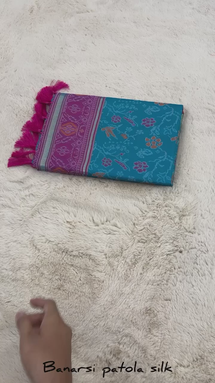 Sky Blue Banarasi Patola Soft Silk Saree