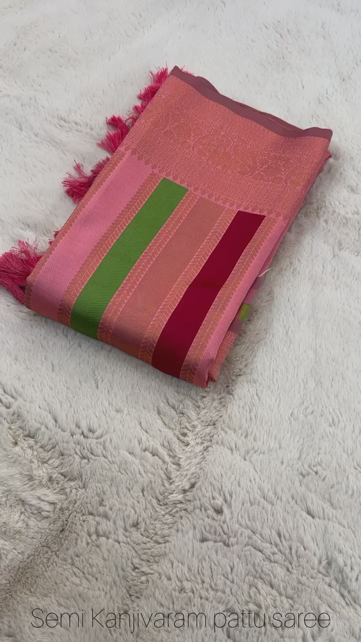 Soft Pink Pure Soft Semi Kanjivaram Pattu Silk Saree