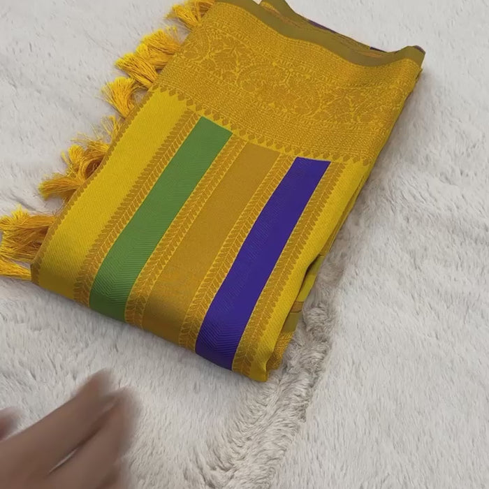 Yellow Pure Soft Semi Kanjivaram Pattu Silk Saree