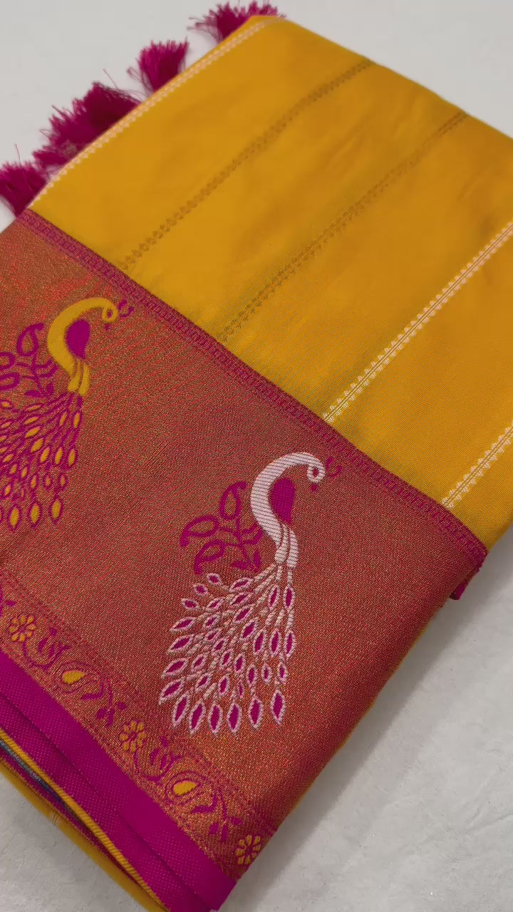 Soft Paithani Silk saree with Zari Meenakari design