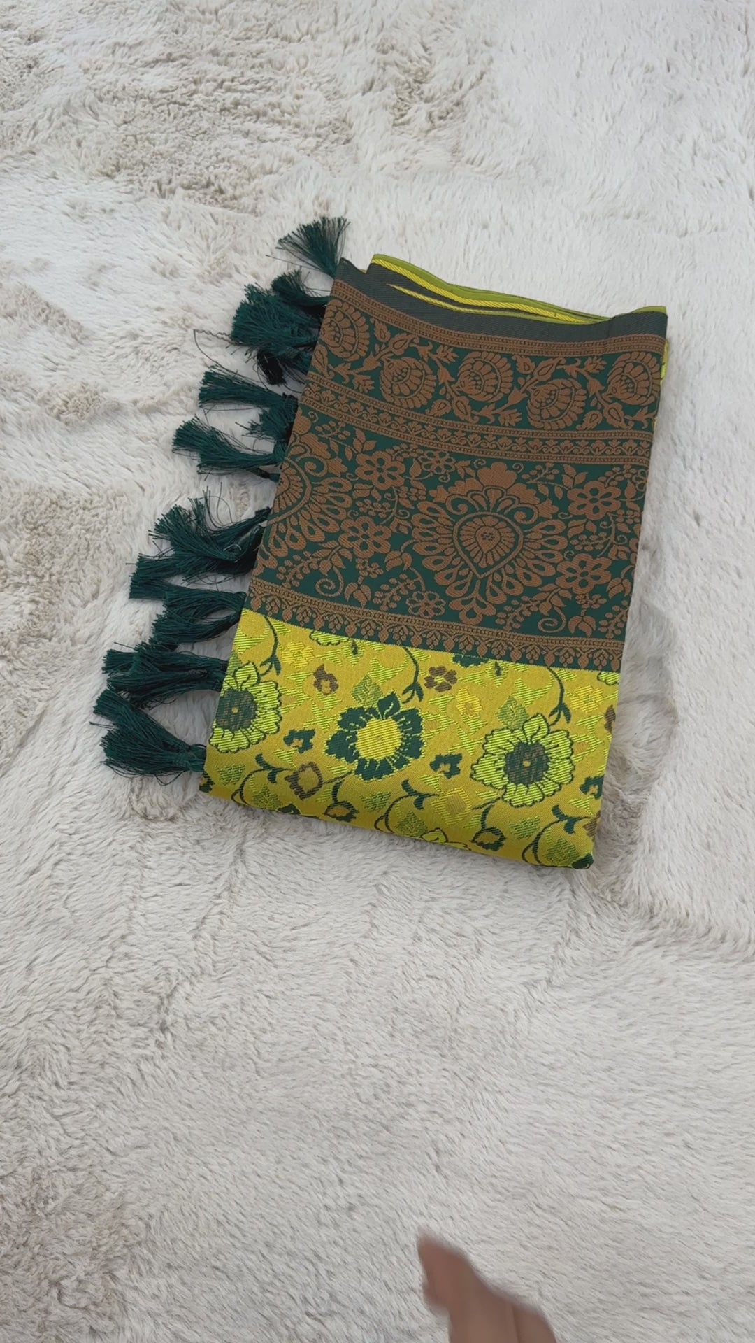 Yellow and Green Designer Tassels Banarsi Silk Saree