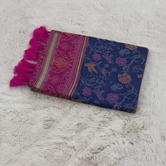 Navy Blue Banarasi Patola Soft Silk Saree