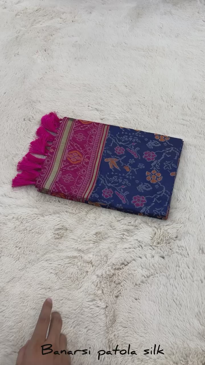 Navy Blue Banarasi Patola Soft Silk Saree