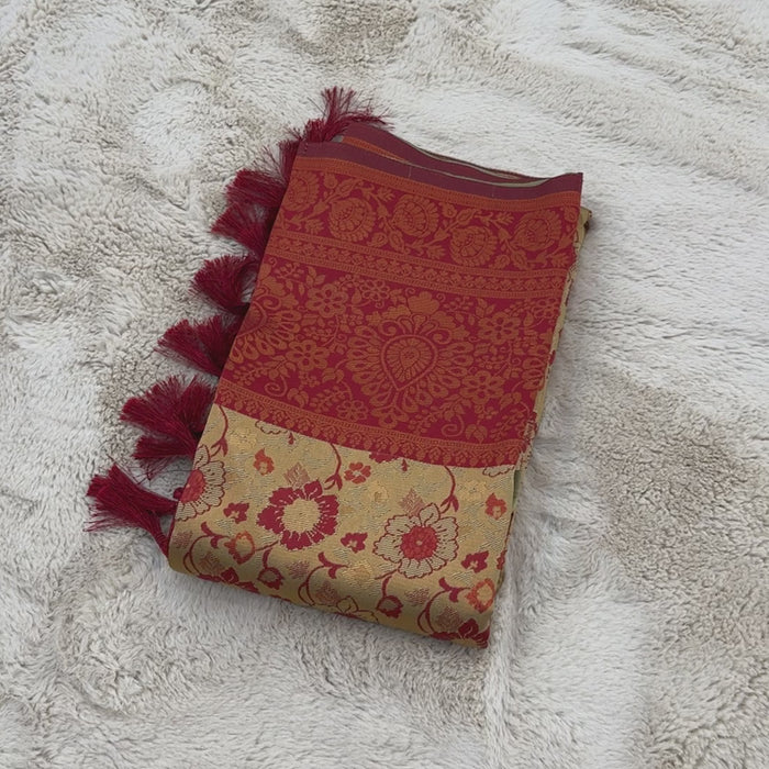 Beige Designer Tassels Banarsi Silk Saree