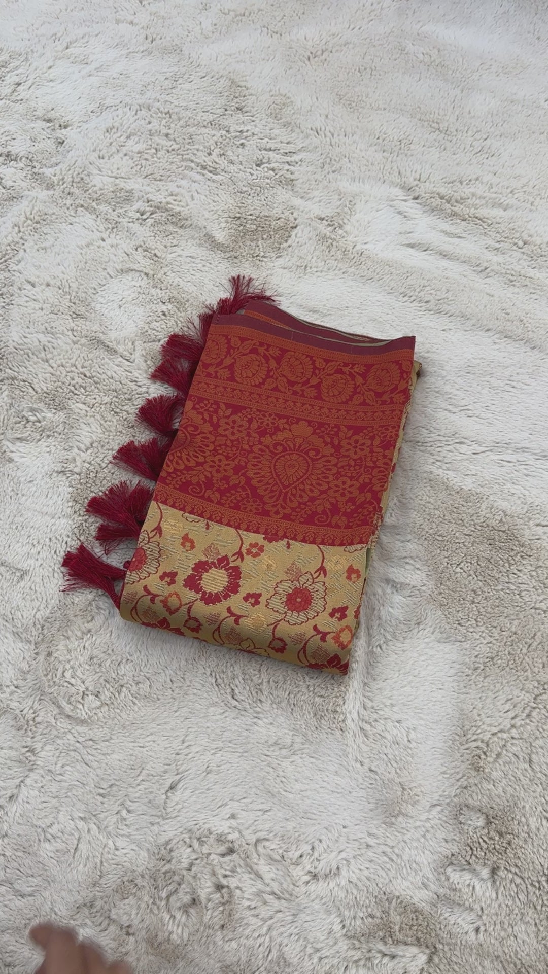 Beige Designer Tassels Banarsi Silk Saree