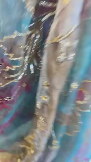 Designer Georgette Hand Mirror Work Party Wear Saree