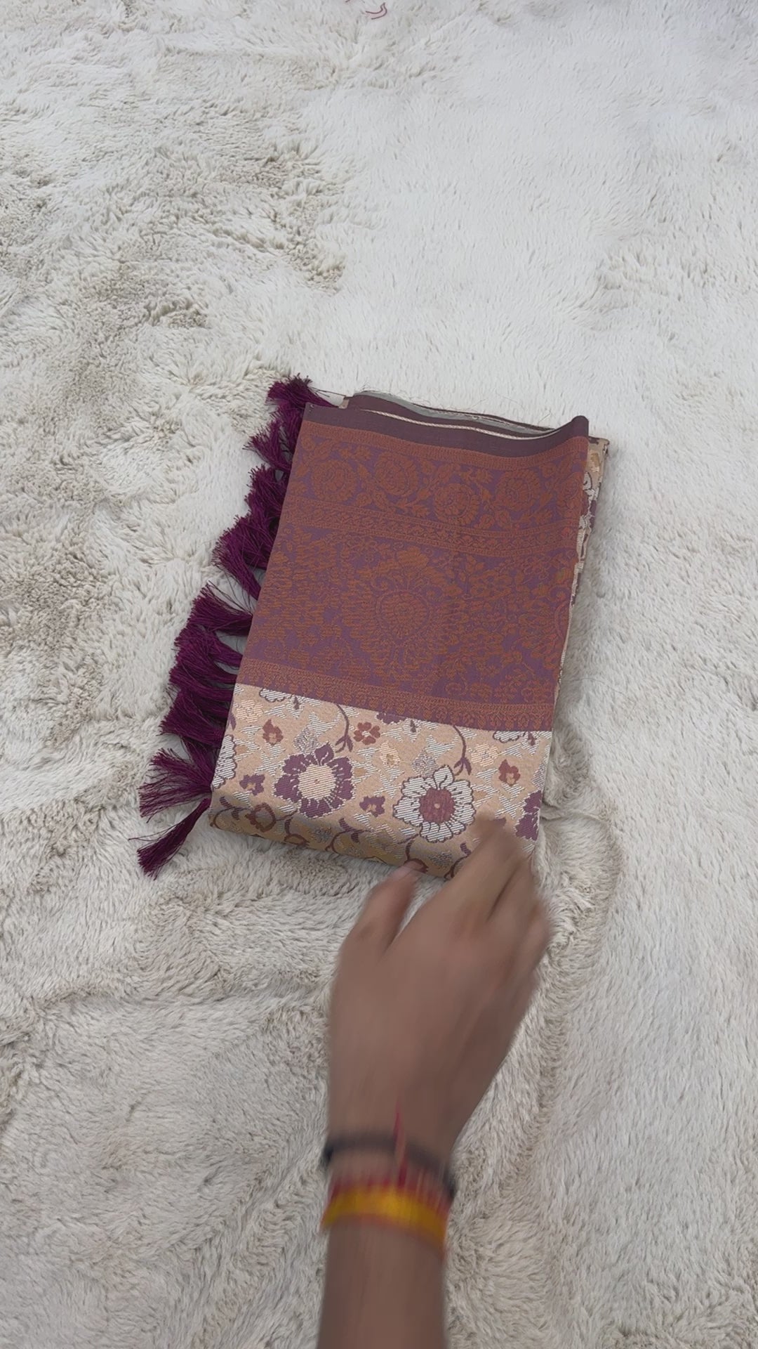 Beige and Brown Designer Tassels Banarsi Silk Saree