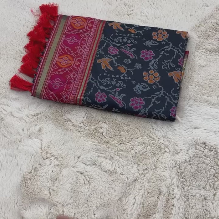Black and Pink Banarasi Patola Soft Silk Saree
