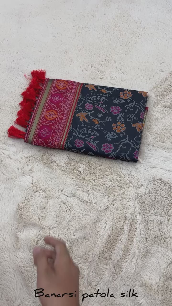 Black and Pink Banarasi Patola Soft Silk Saree