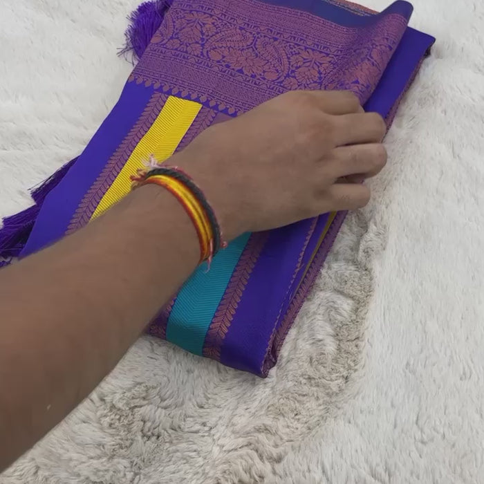 Purple and Violet Pure Soft Semi Kanjivaram Pattu Silk Saree