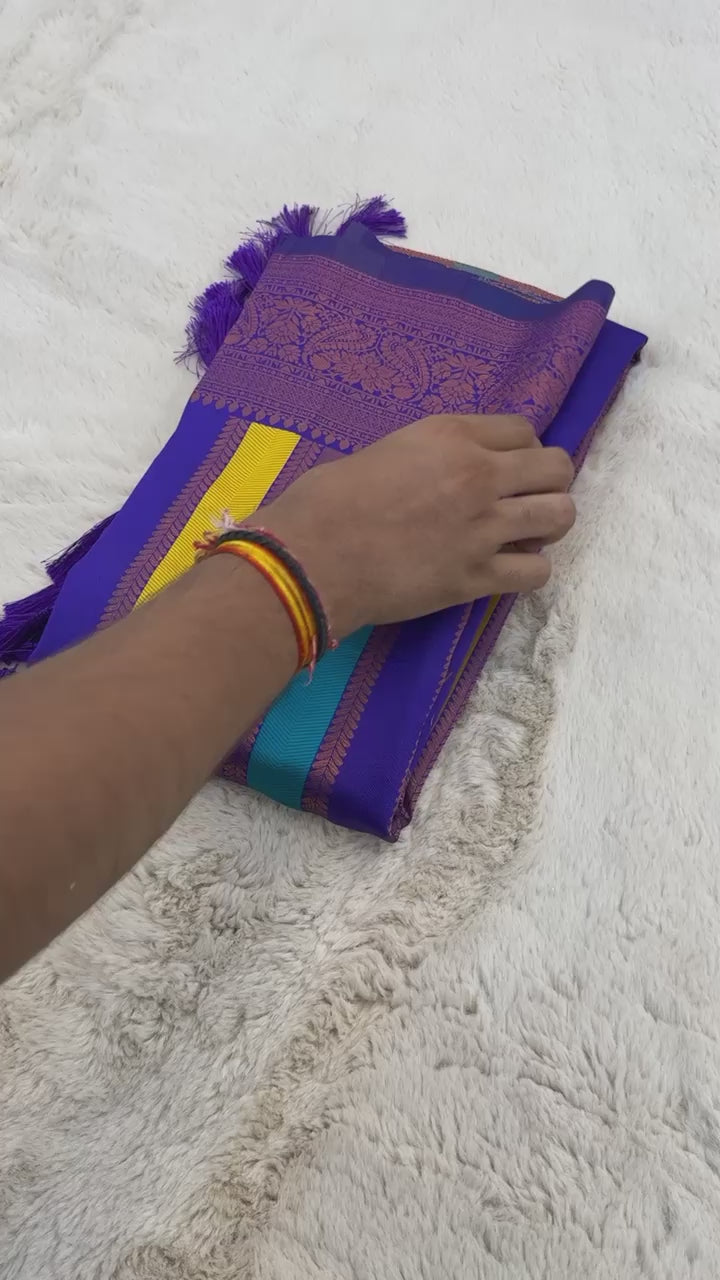 Purple and Violet Pure Soft Semi Kanjivaram Pattu Silk Saree