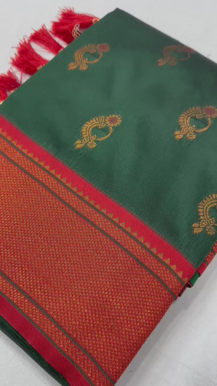 Soft Paithani Silk Saree with Zari Weaving Nath Design