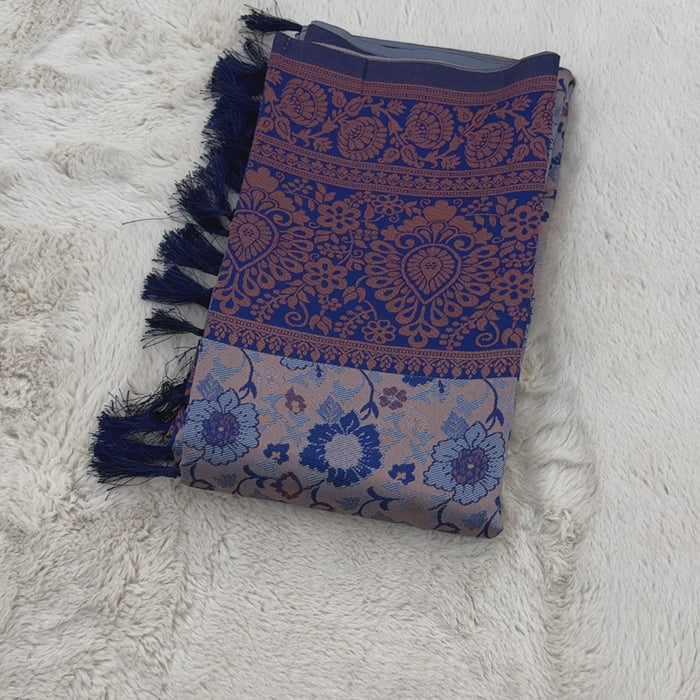 Gray and Purple Designer Tassels Banarsi Silk Saree