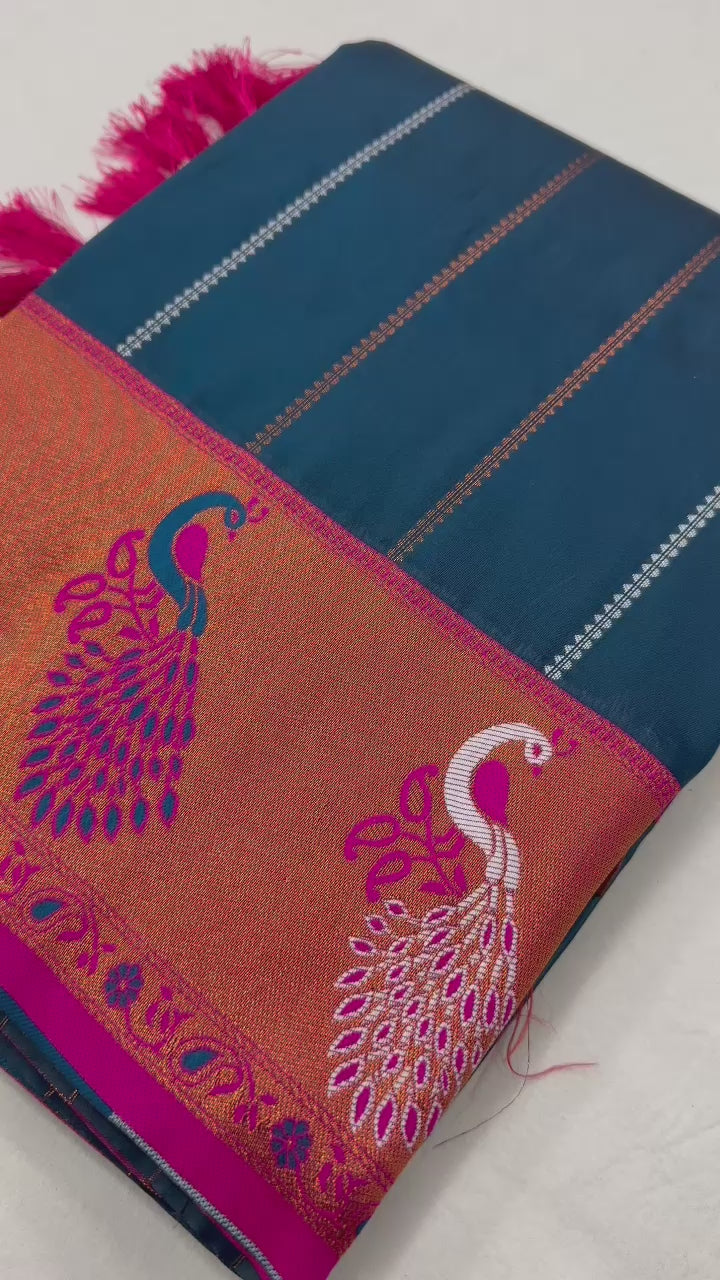 Soft Paithani Silk saree with Zari Meenakari design