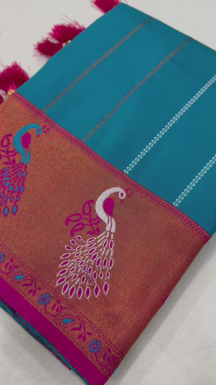 Soft Paithani Silk saree with Zari Meenakari design