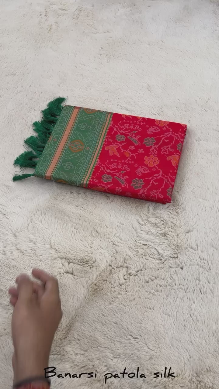 Red and Green Banarasi Patola Soft Silk Saree